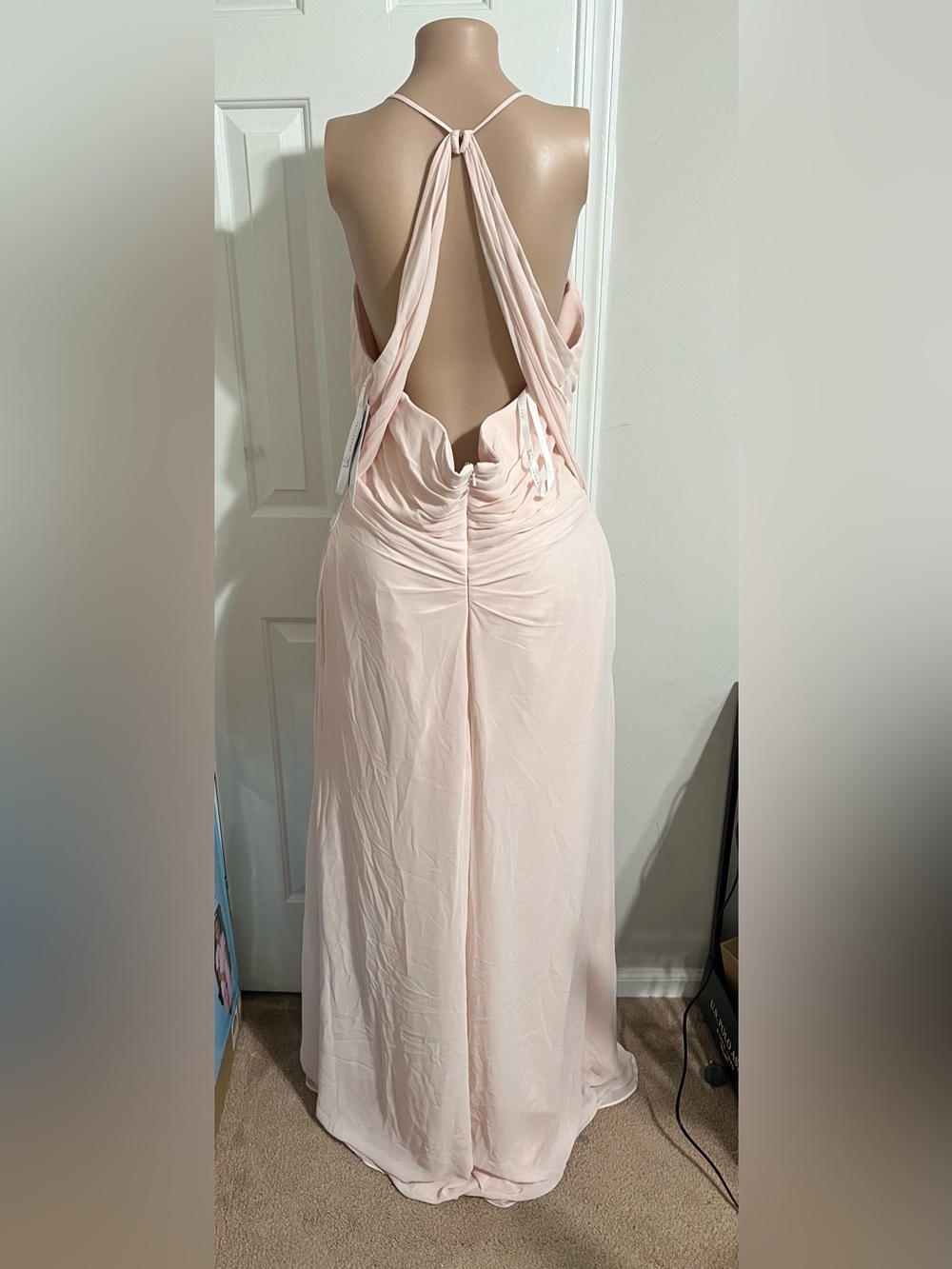 Chiffon Ruched V-Neck Maxi Dress in Light Blush - Picture 3 of 12